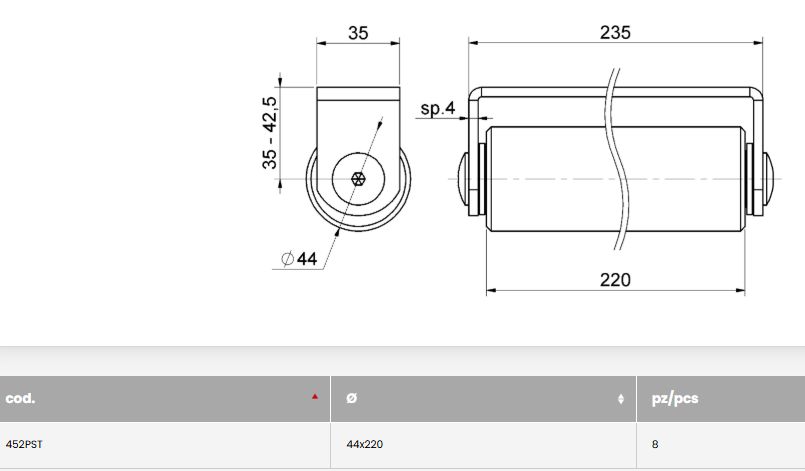 Long Nylon Roller with Fixed Support